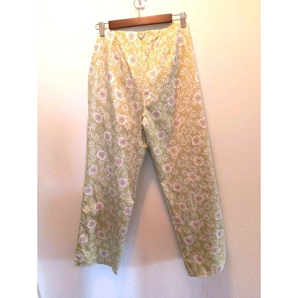 Vtg Sigrid Olsen Deco 20 Floral Pants Size 12 Side Zip Cotton Blend Straight Leg - Picture 8 of 14